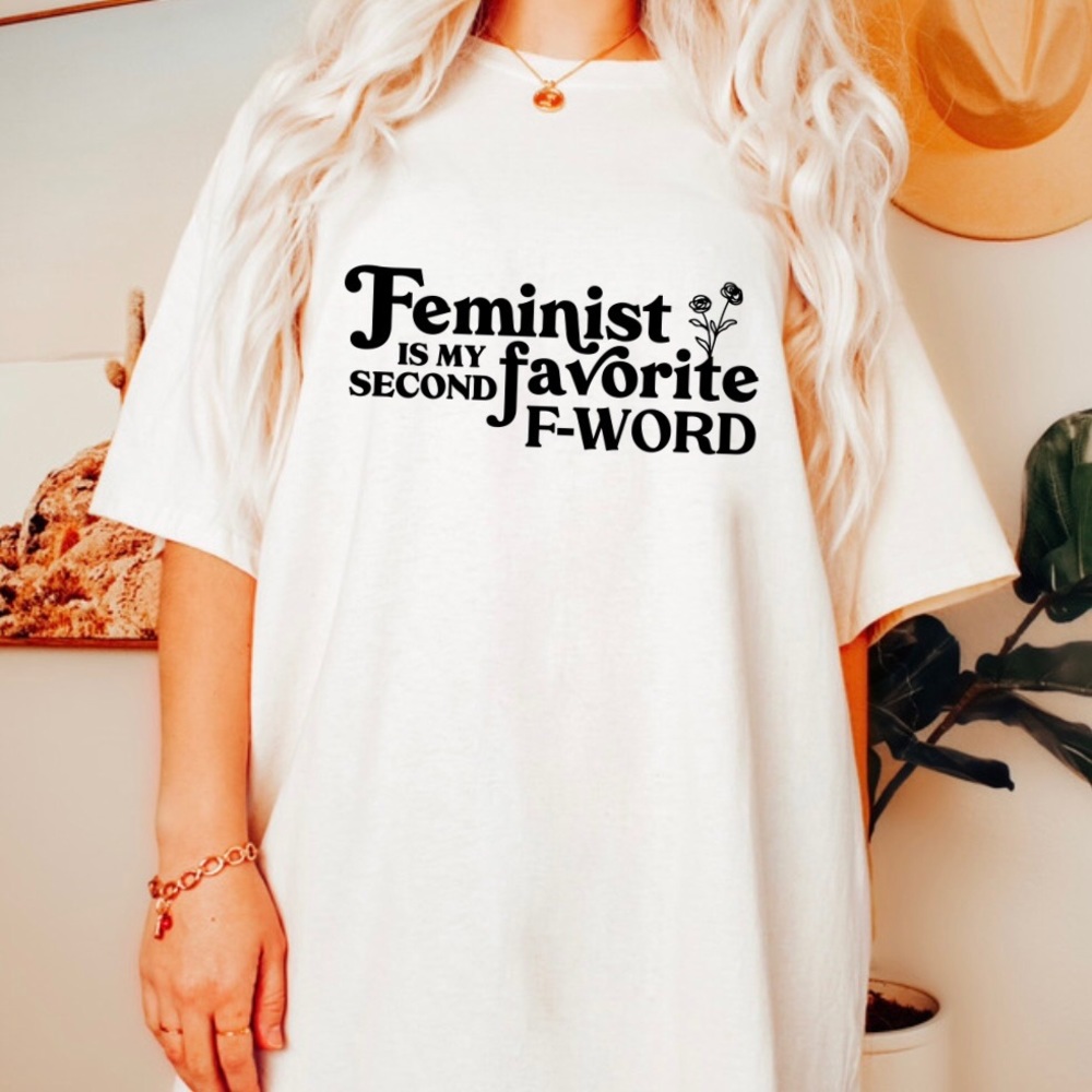 Feminist Is My Favorite Second F-Word Crew Neck Short Sleeve Tee Shirt - Picture 1 of 3